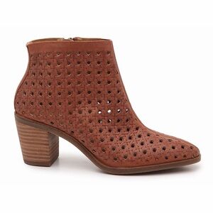 Lucky Brand Perforated Genuine Leather Block Heel Ankle Booties